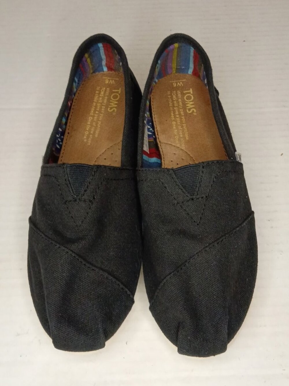 TOMS Classic Alpargata Black Canvas Slip On Flats Shoes Women’s Size 6